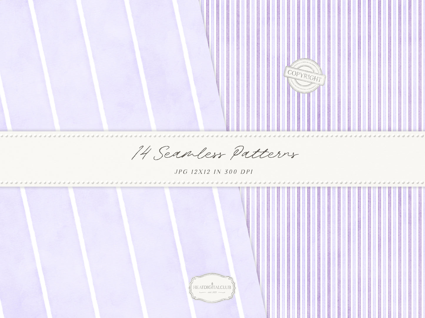 Grandmillennial Set 7 - Seamless Patterns, Lavender Floral, Purple Stripe, Plaid, Elegant Botanical Patterns | 14 JPEG