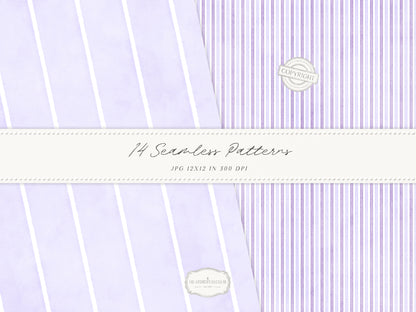 Grandmillennial Set 7 - Seamless Patterns, Lavender Floral, Purple Stripe, Plaid, Elegant Botanical Patterns | 14 JPEG