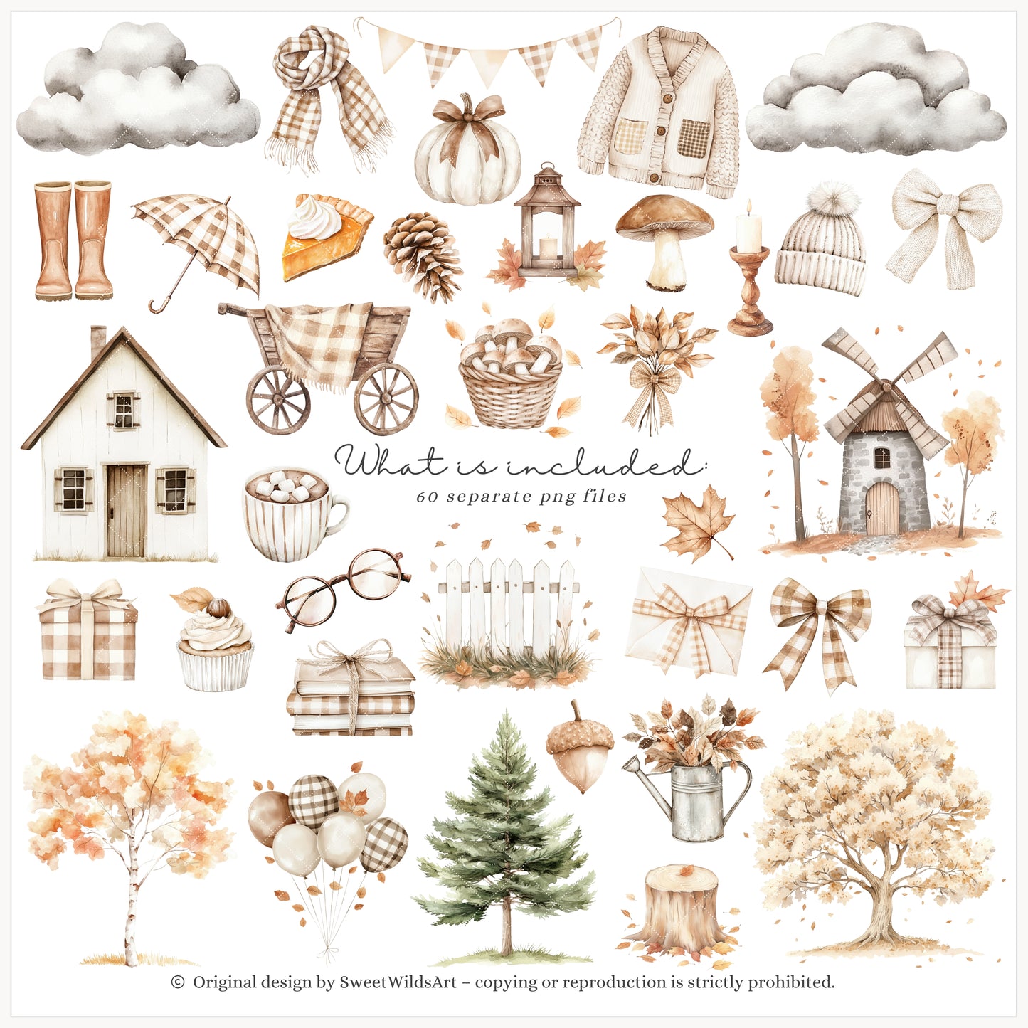 Autumn Season - Cute Fall Silly Goose, Cozy, Kids Clipart, Baby Shower | 60 PNG