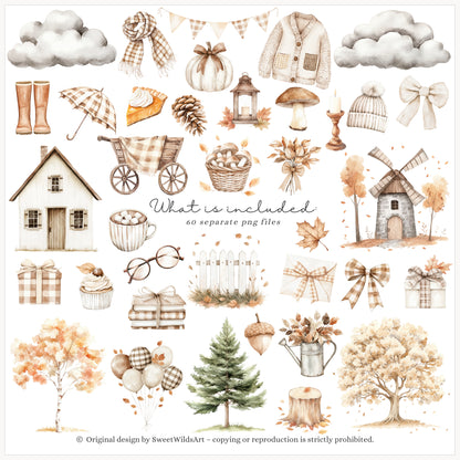 Autumn Season - Cute Fall Silly Goose, Cozy, Kids Clipart, Baby Shower | 60 PNG