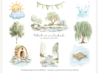 River Meadow - Otter Clipart, Cute River Animals, Baby Otter, Woodland Nursery, Spring Summer | 60 PNG