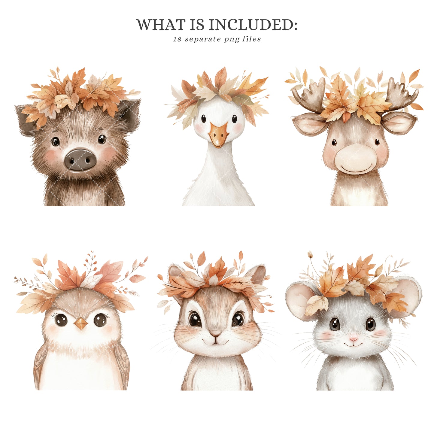 Fall Portraits - Cute Animals Clipart, Baby Shower, Autumn Nursery | 18 PNG