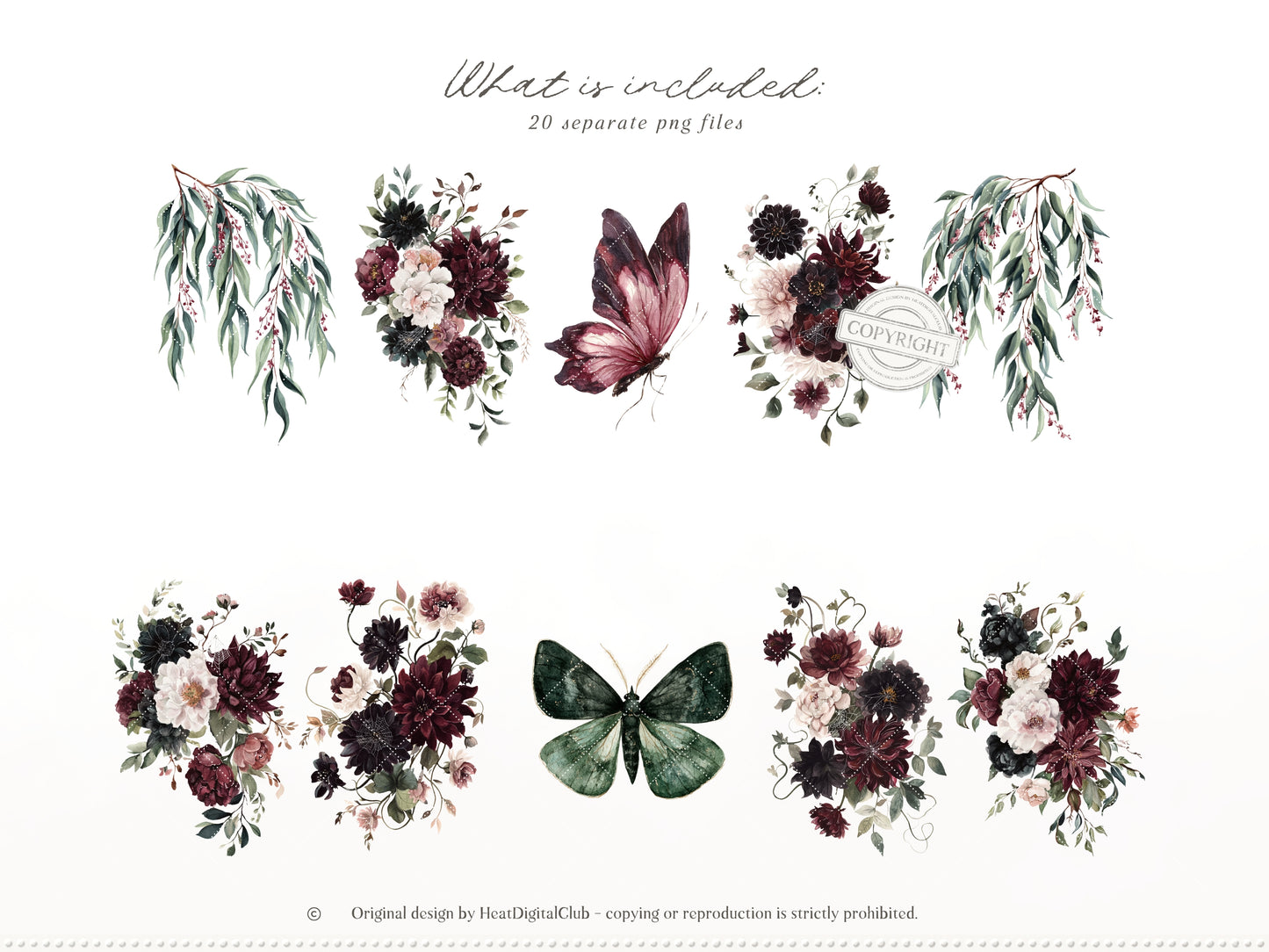 Haunted Spring - Floral Arrangements Clipart, Gothic Floral, Dark Spring Flowers, Moody Botanical | 20 PNG