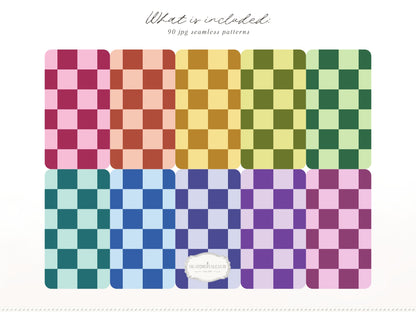 Dopamine Checks - Colorful Modern Plaid Seamless Patterns, Paper Collection | 90 JPEG