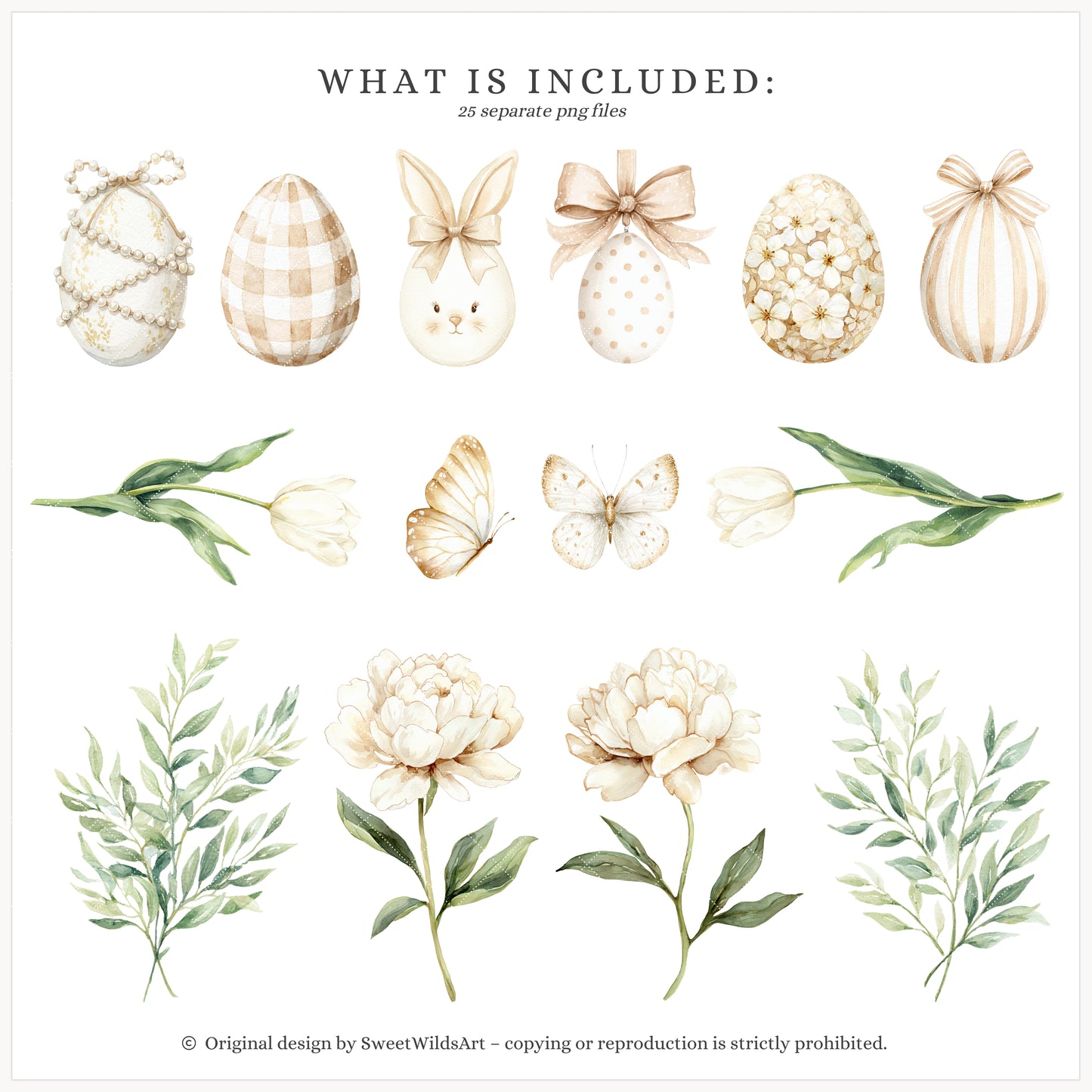 Gentle Meadow - Floral Arrangements Clipart, Spring Tulips Floral, Neutral Cottage Flowers, Easter Bouquet | 25 PNG