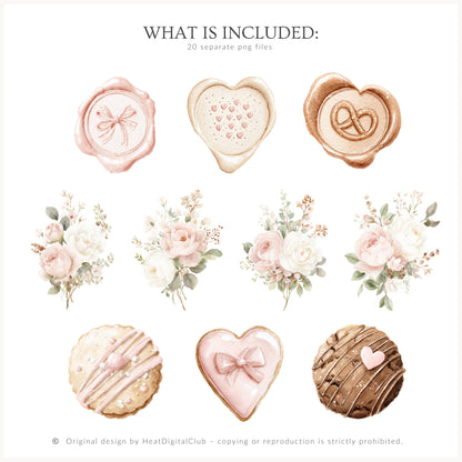 Sweet Romance -  Floral Arrangements, Valentine's Day, Soft Pink Beige Flowers, Romantic | 20 PNG