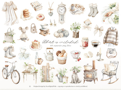 Country Spring - Clipart, Rustic Cottagecore, Strawberry Garden, French Farmhouse | 60 PNG