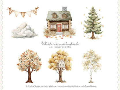 Fall Classics - Teddy Bears Clipart, Autumn Kids Animals, Goose, Fox, Pumpkins, Cozy Nursery | 60 PNG
