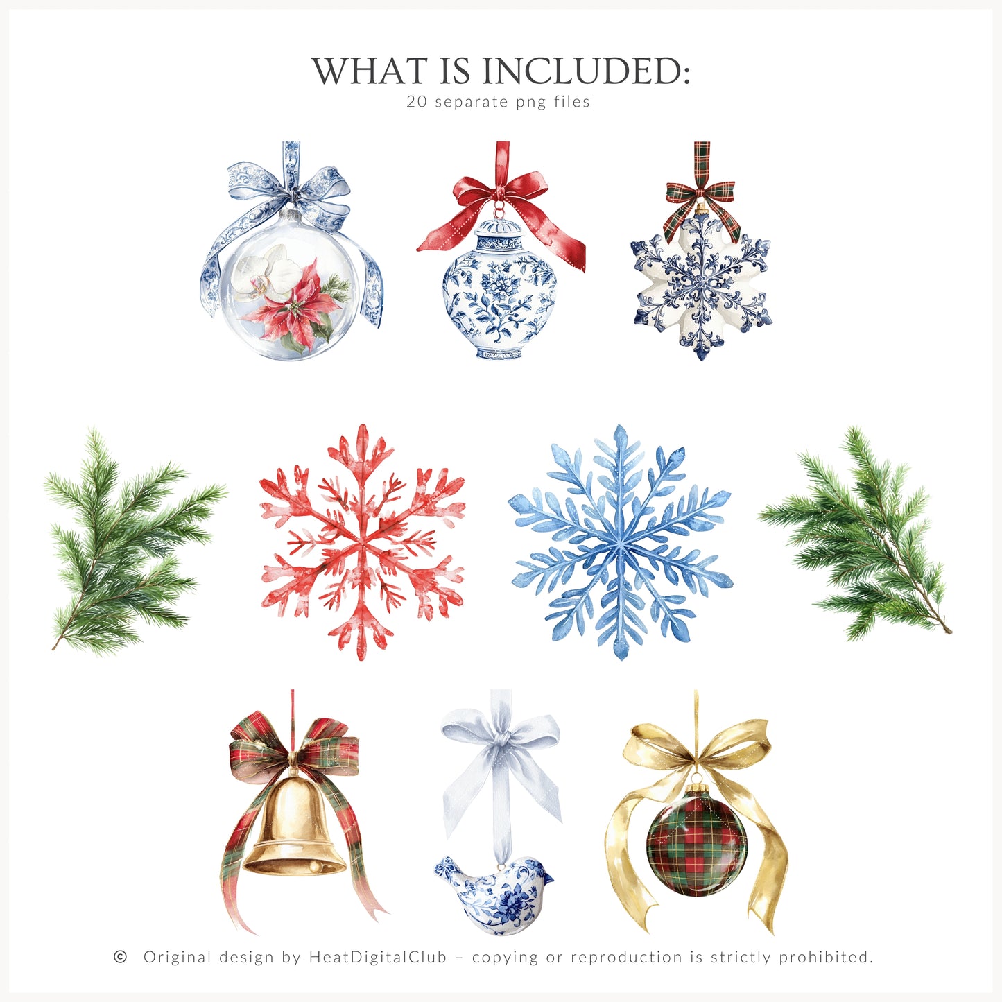 Chinoiserie Holidays - Floral Arrangements Clipart, Poinsettia, Holiday Bouquets | 20 PNG