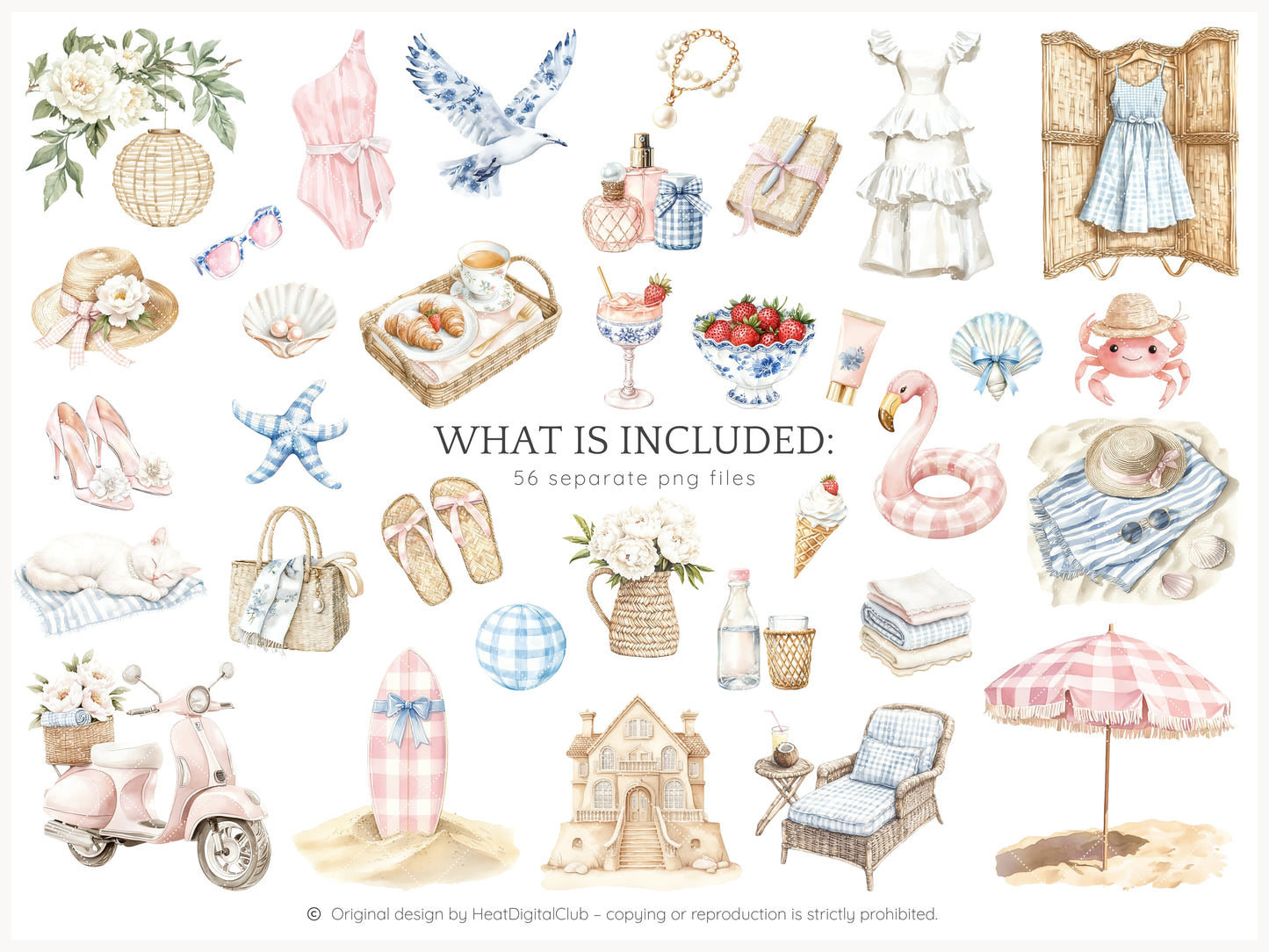 Summer Chic – Grandmillennial Vacation Clipart Set | 56 PNG