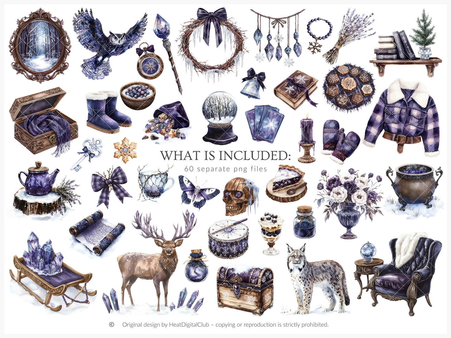 Winter Oracle - Watercolor Clipart, Magical, Snow Forest Witchy, Mystical | 60 PNG