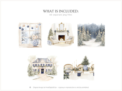 Timeless Noël - Clipart Set, Cozy Winter, Christmas, Grandmillennial  | 65 PNG/JPEG