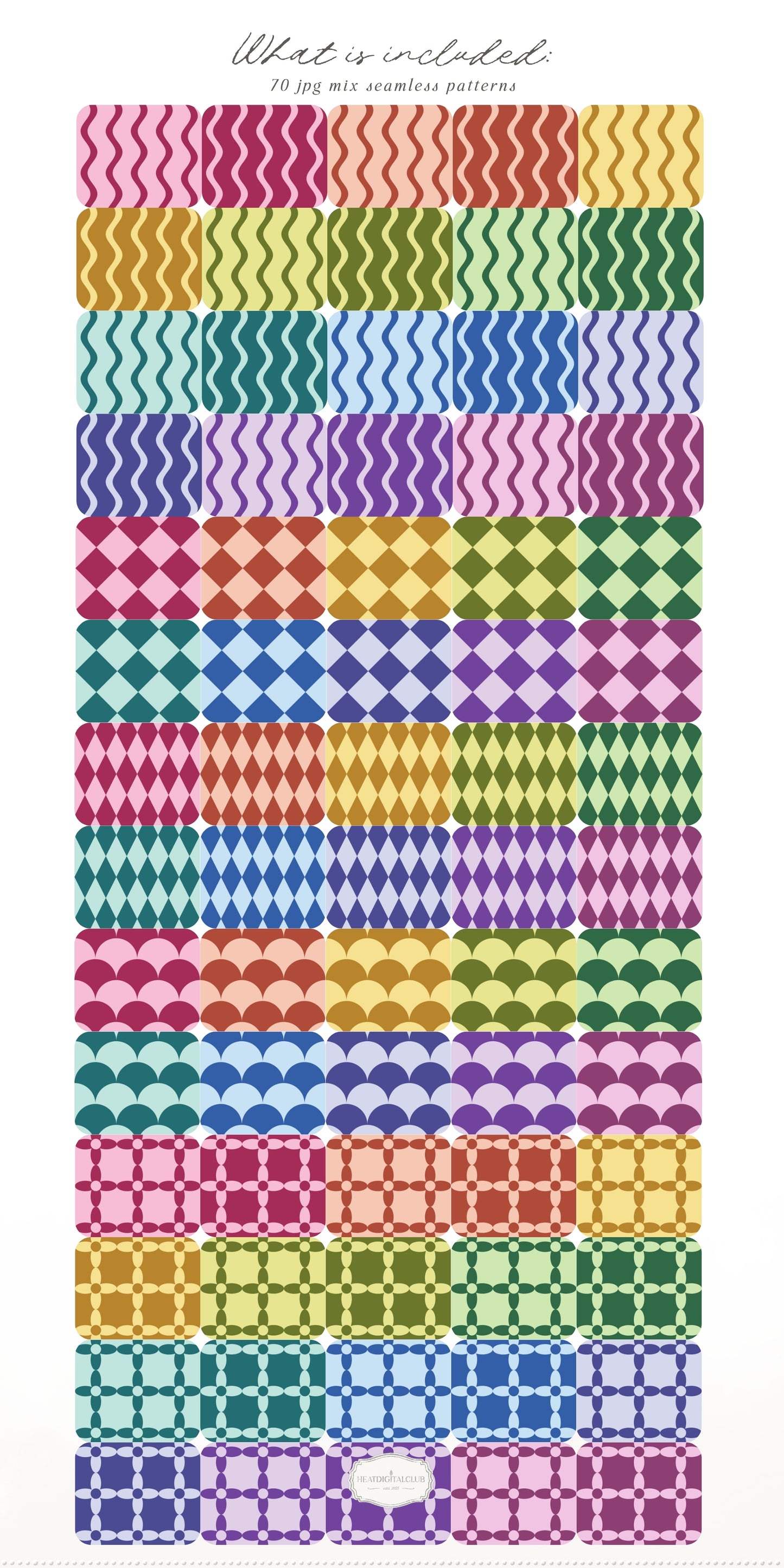 Dopamine Classics - Colorful Seamless Patterns Bundle, Geometric Paper Collection | 310 JPEG