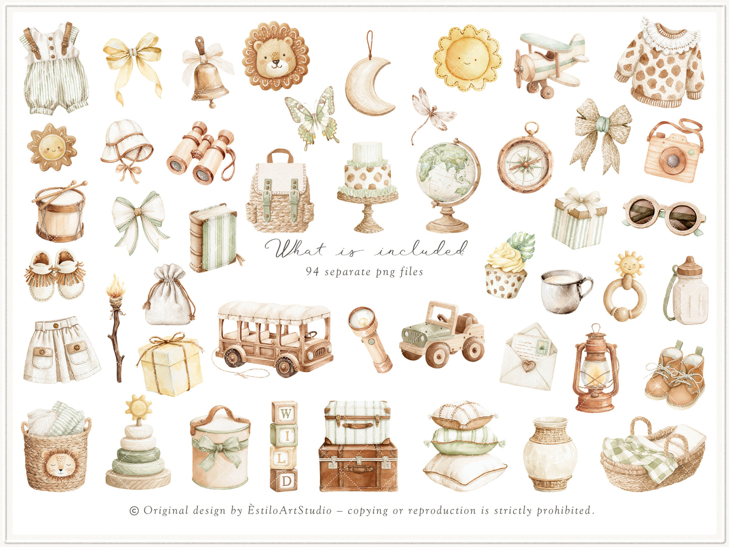 Safari Atelier - Watercolor Safari Clipart, Nursery Safari Animals Clipart, Plush Toys | 108 PNG/JPEG