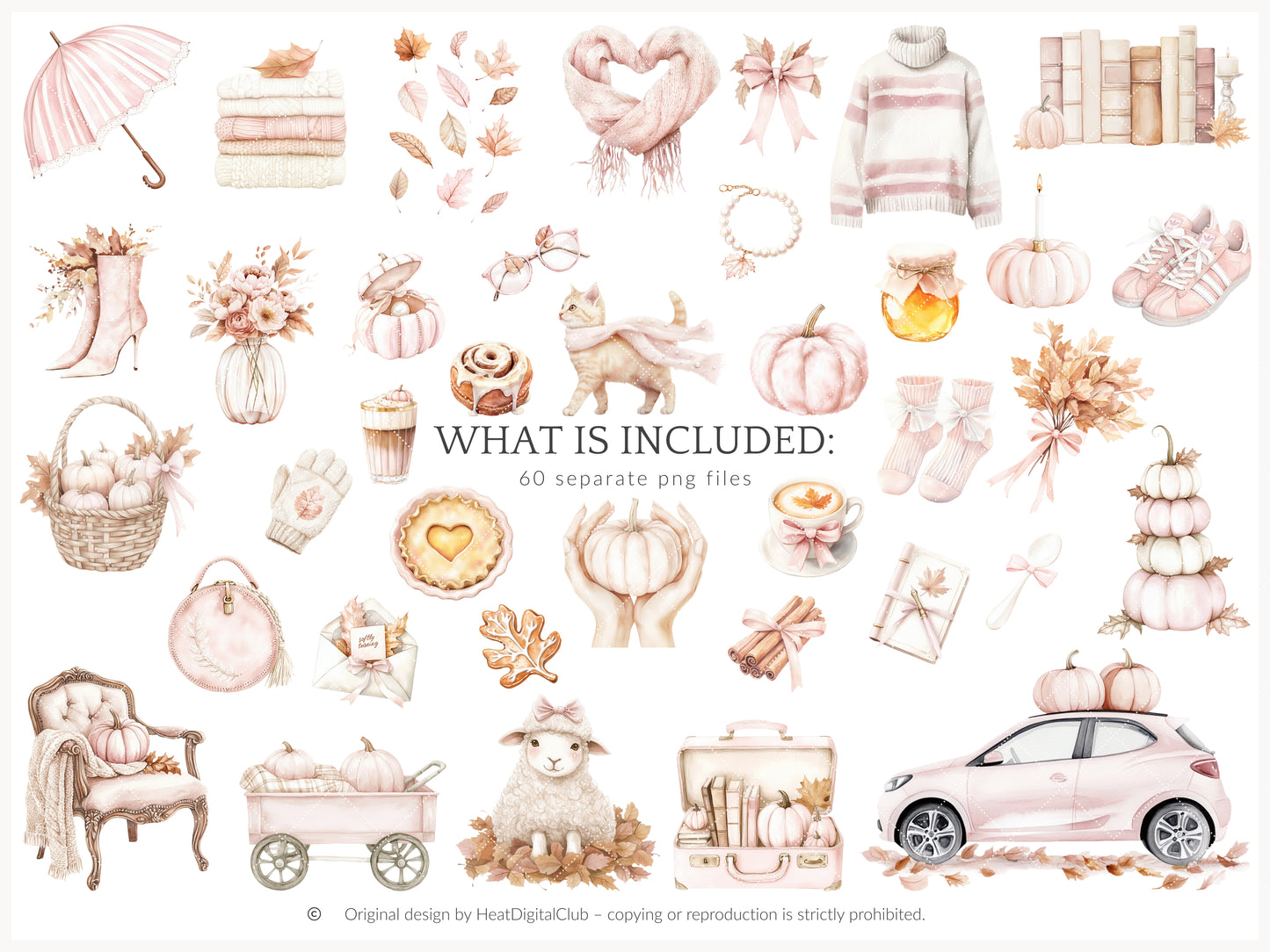 Falling Pretty - Fall Clipart, Autumn, Pink Pumpkins, Coquette | 60 PNG