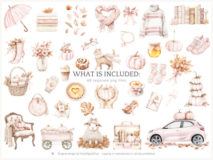 Falling Pretty - Fall Clipart, Autumn, Pink Pumpkins, Coquette | 60 PNG
