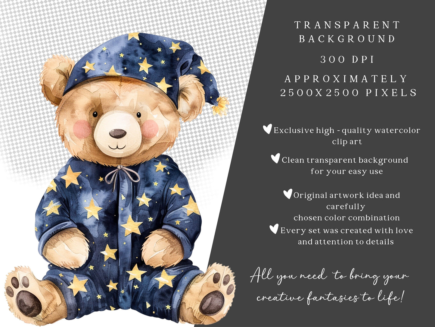Dreamy Animals - Night Time, Pajama Party, Cute Nursery Animal Clipart | 40 PNG