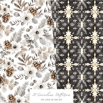 Winter Mood - Seamless Patterns, Cozy, Snowflakes | 10 JPEG