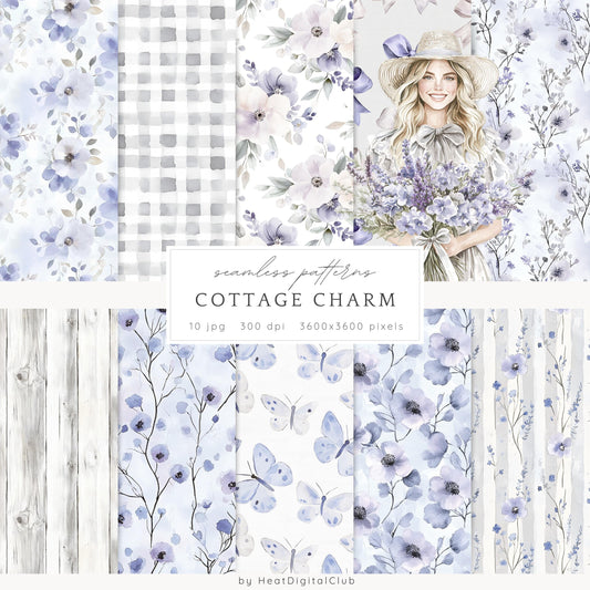 Cottage Charm - Seamless Patterns, Floral Rustic, Cottagecore | 10 JPEG