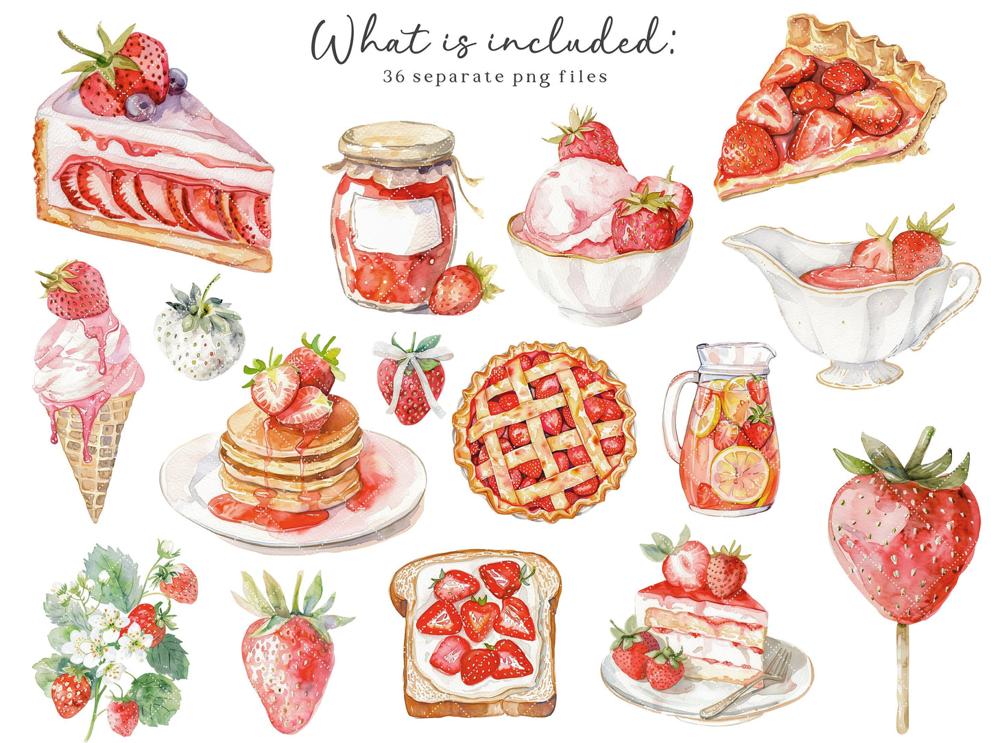 Strawberry Delight -Strawberries Clipart, Desserts, Ice Cream, Cupcake, Berries | 36 PNG