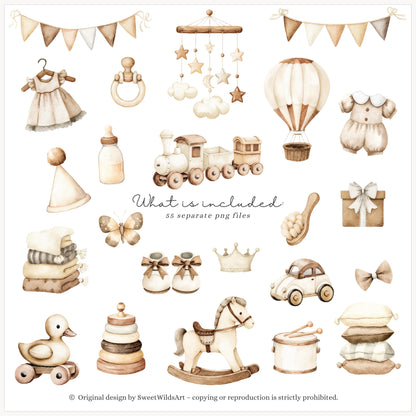 Tiny Moments - Plush Toys, Baby Animals Clipart, Nursery Illustrations | 55 PNG