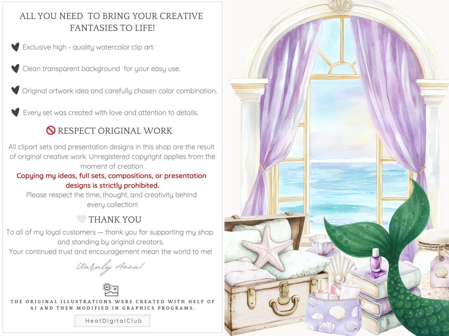 Modern Ariel - Mermaid Clip Art Set | 60 PNG