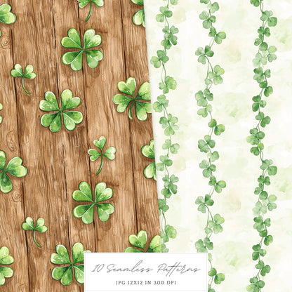 Lucky Cottage - St. Patrick's Day Seamless Patterns, Floral, Shamrock | 10 JPEG