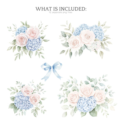 Modern Alice - Floral Arrangements Clipart, Pink Roses, Hydrangea | 12 PNG