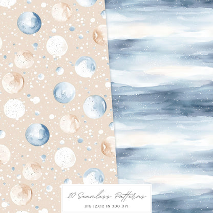 Frosty Coziness - Seamless Patterns, Winter Rustic, Snowflakes | 10 JPEG
