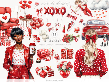 XOXO - Collection Bundle,Valentines Day Clipart, Romantic, Love | 90 PNG/JPEG