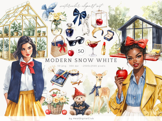 Modern Snow White - Cottagecore Clipart, Fantasy, Deer | 50 PNG