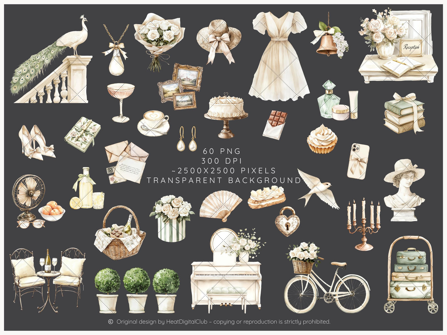 Summer Château - Elegant, French, Country Clipart Set | 60 PNG