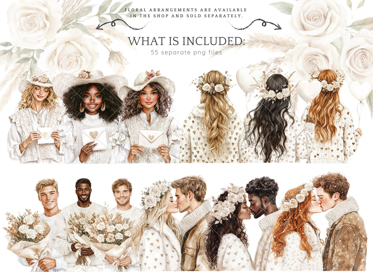 Boho Valentine - Romantic Clipart, Rustic Love | 55 PNG