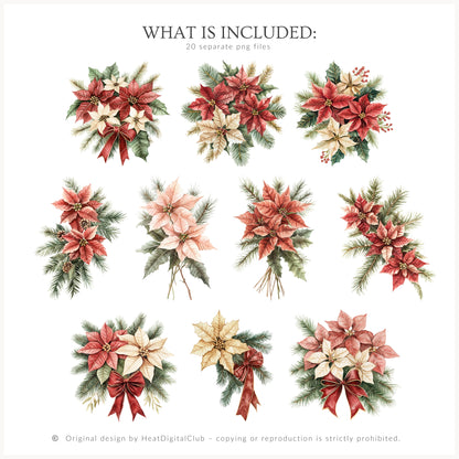 Warm Holidays - Floral Arrangements, Winter Clipart, Christmas, Poinsettia | 20 PNG