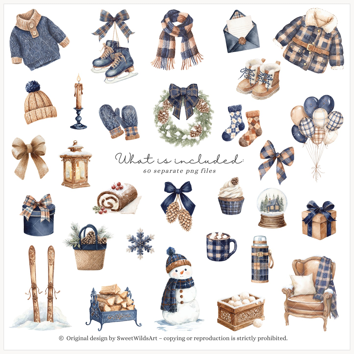 Winter Classics - Teddy Bears Clipart, Tartan Holiday, Cute, Festive Nursery Animals | 60 PNG
