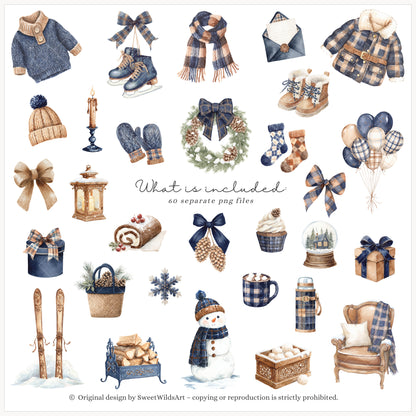 Winter Classics - Teddy Bears Clipart, Tartan Holiday, Cute, Festive Nursery Animals | 60 PNG