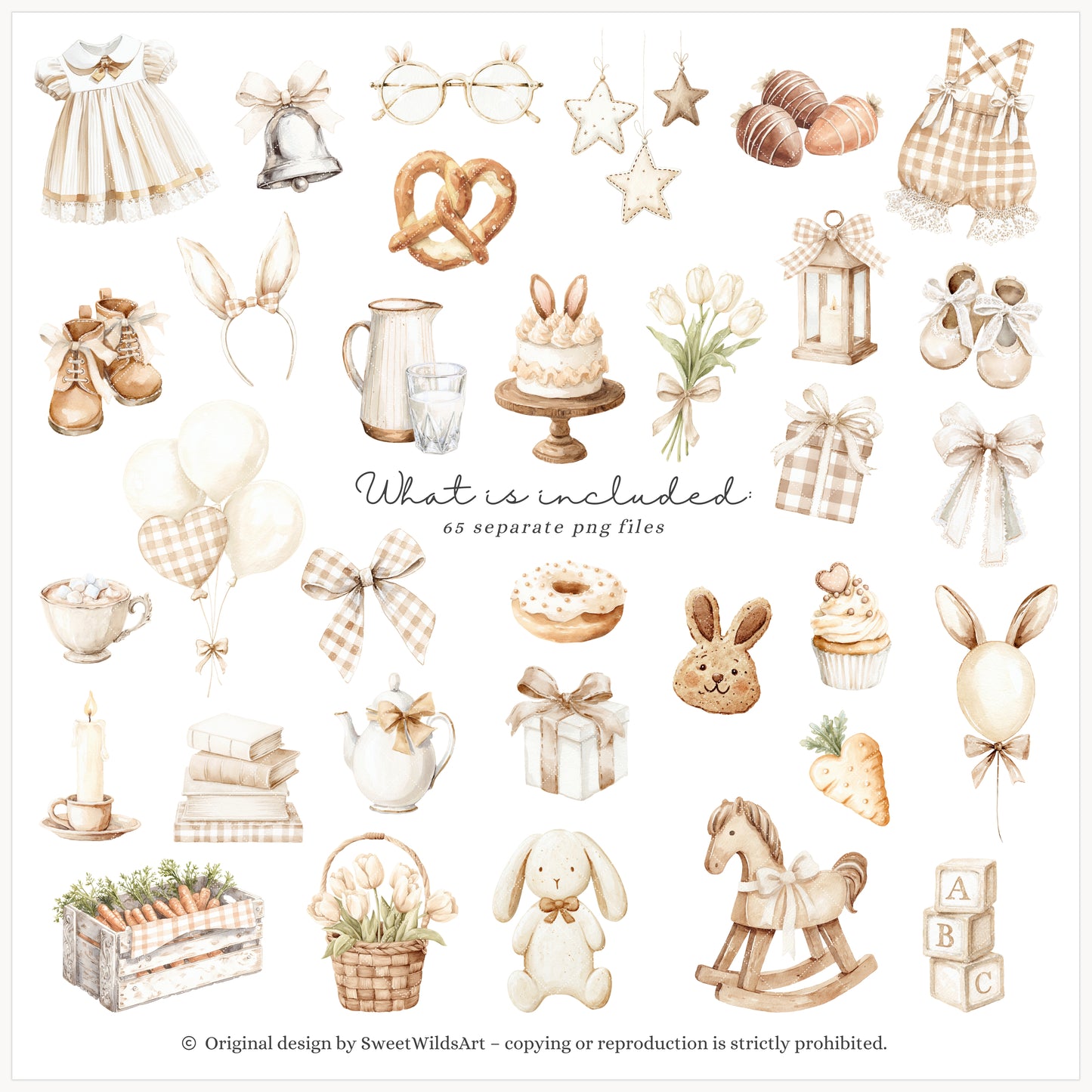 Gentle Meadow - Bunny Clipart, Cute Easter Rabbits, Neutral Cottagecore, Baby Shower, Nursery | 65 PNG
