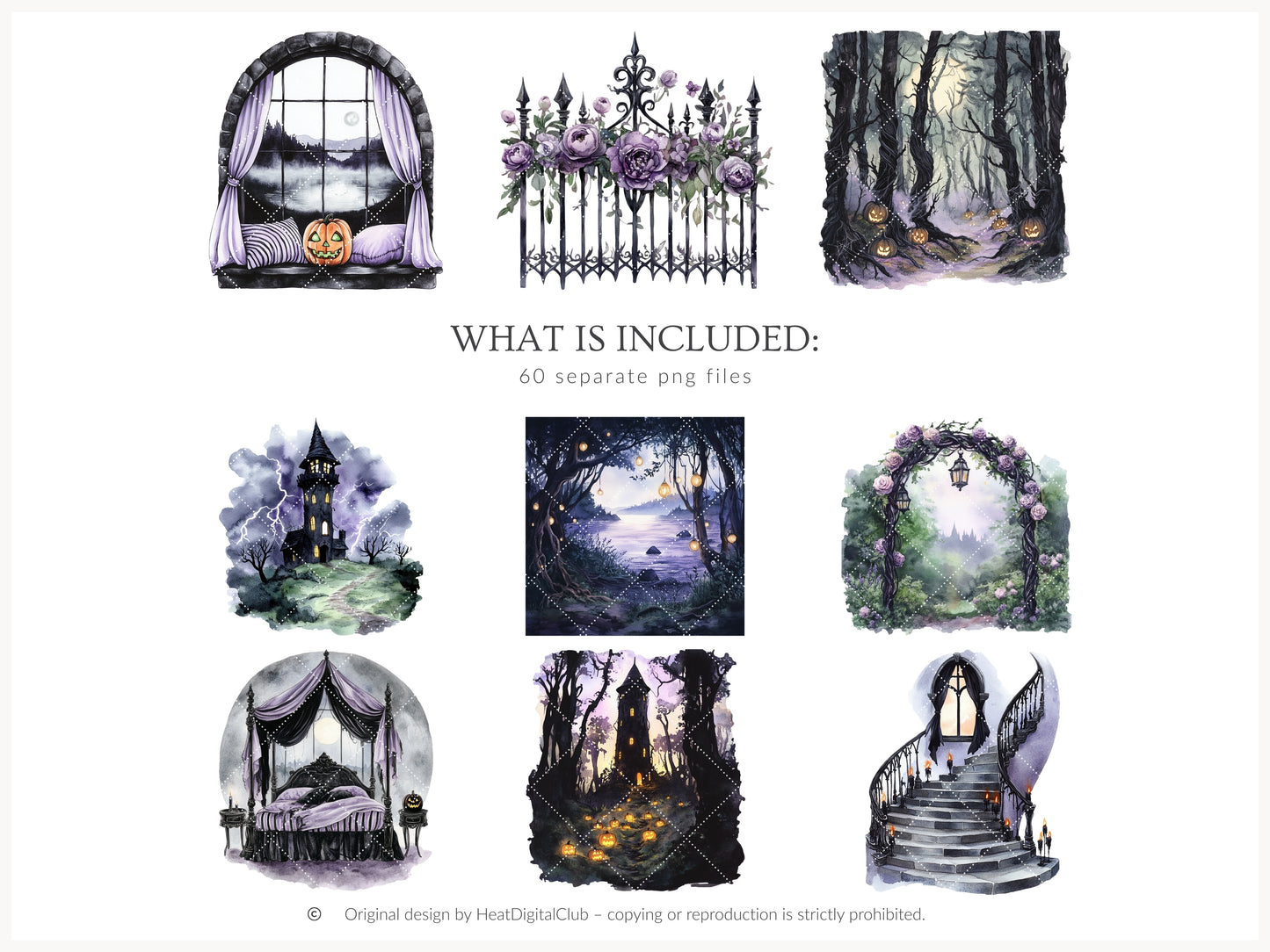 Haunted Rapunzel - Watercolor Clipart Set, Fairytale Gothic Halloween | 60 PNG