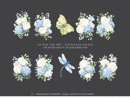 Easter Elegance - Floral Arrangements Clipart, Hydrangea Bouquets, Spring Floral | 20 PNG