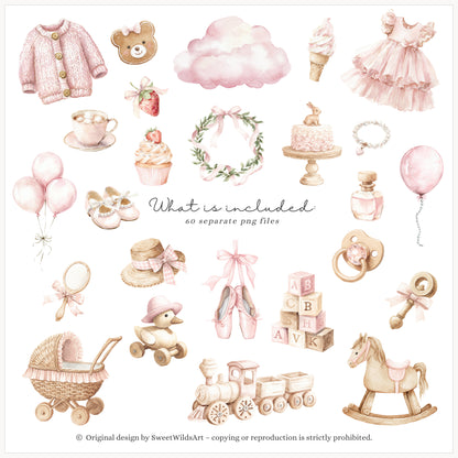 Little Coquettes - Teddy Bear Clipart Set, Pink Nursery, Ballet Bear, Grandmillennial | 60 PNG