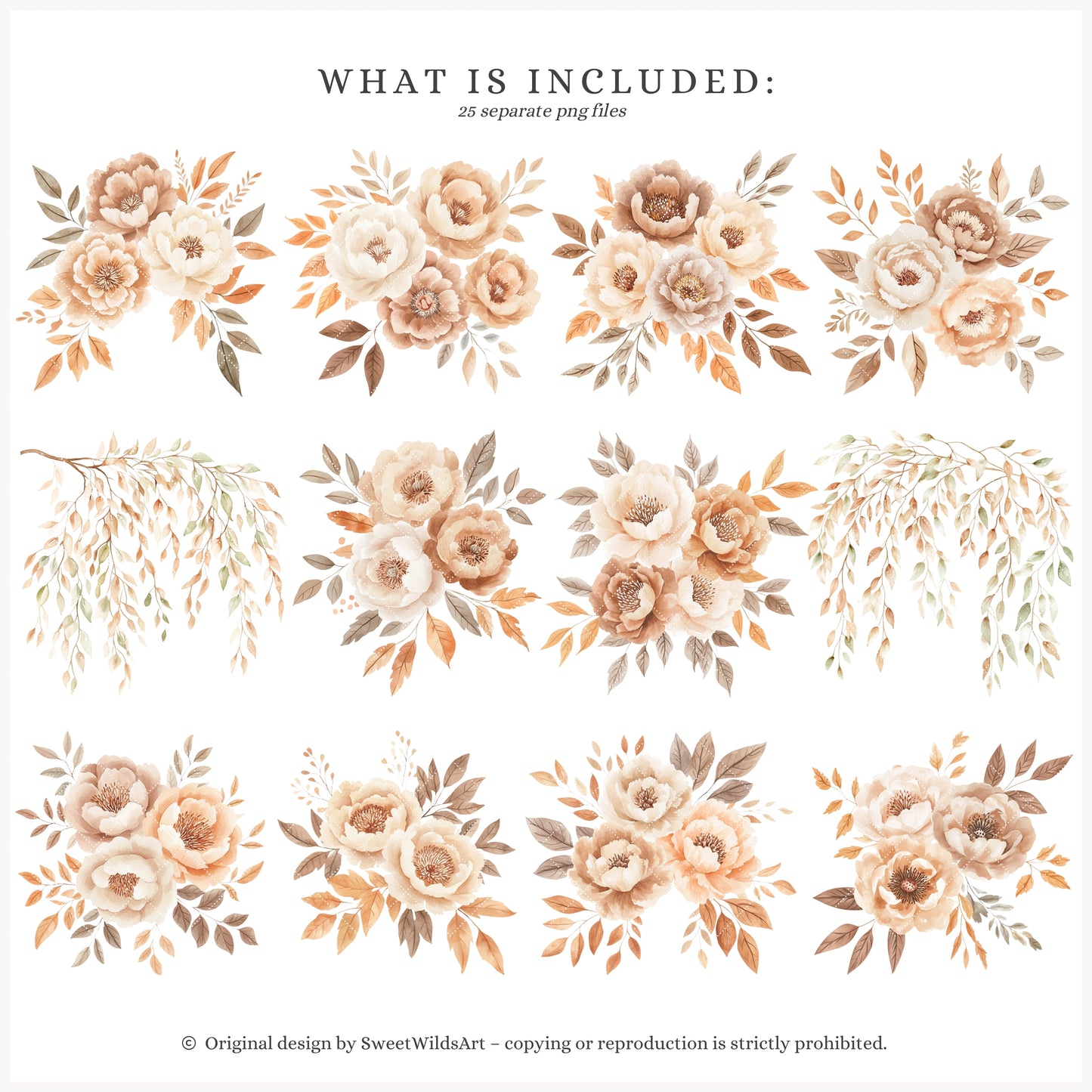 Autumn Season - Floral Arrangements, Fall Bouquets, Beige, Rustic Pumpkins | 25 PNG