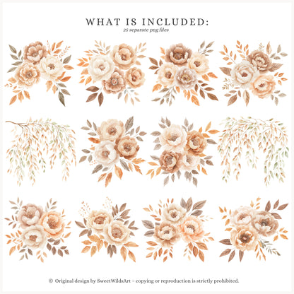Autumn Season - Floral Arrangements, Fall Bouquets, Beige, Rustic Pumpkins | 25 PNG