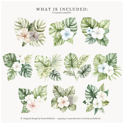 Birthday Tropics - Floral Arrangements Clipart, Jungle, Safari | 23 PNG