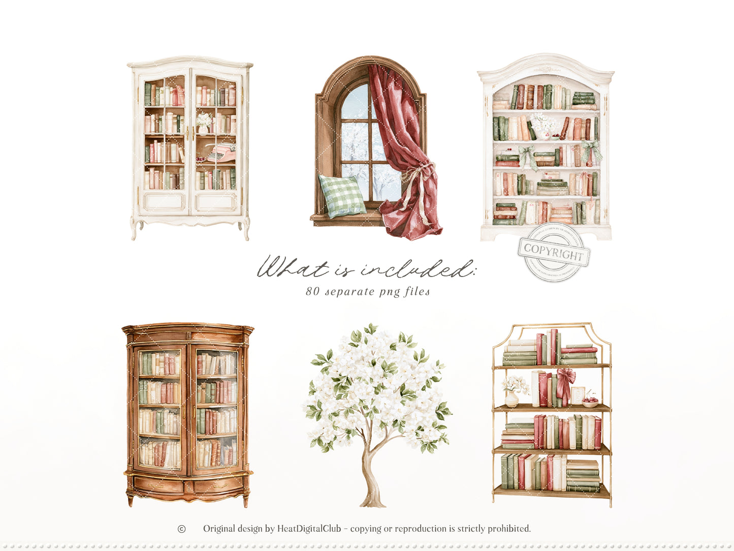 Cherry Book Club - Clipart, Bookish , Reading Girl, Matcha Latte, Cherries, Vintage Books, Seamless Patterns | 90 PNG/JPEG