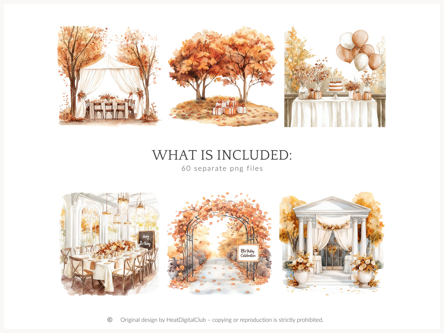 Born In Fall - Birthday Girl Clipart, Autumn Balloons, Cakes and Gifts, Party | 60 PNG
