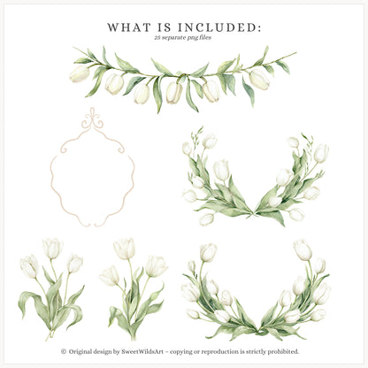 Gentle Meadow - Floral Arrangements Clipart, Spring Tulips Floral, Neutral Cottage Flowers, Easter Bouquet | 25 PNG
