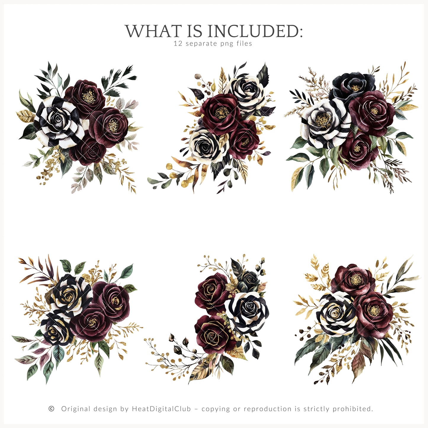 Dark Circus - Floral Arrangements Clipart, Gothic Rose, Halloween Bouquets | 12 PNG