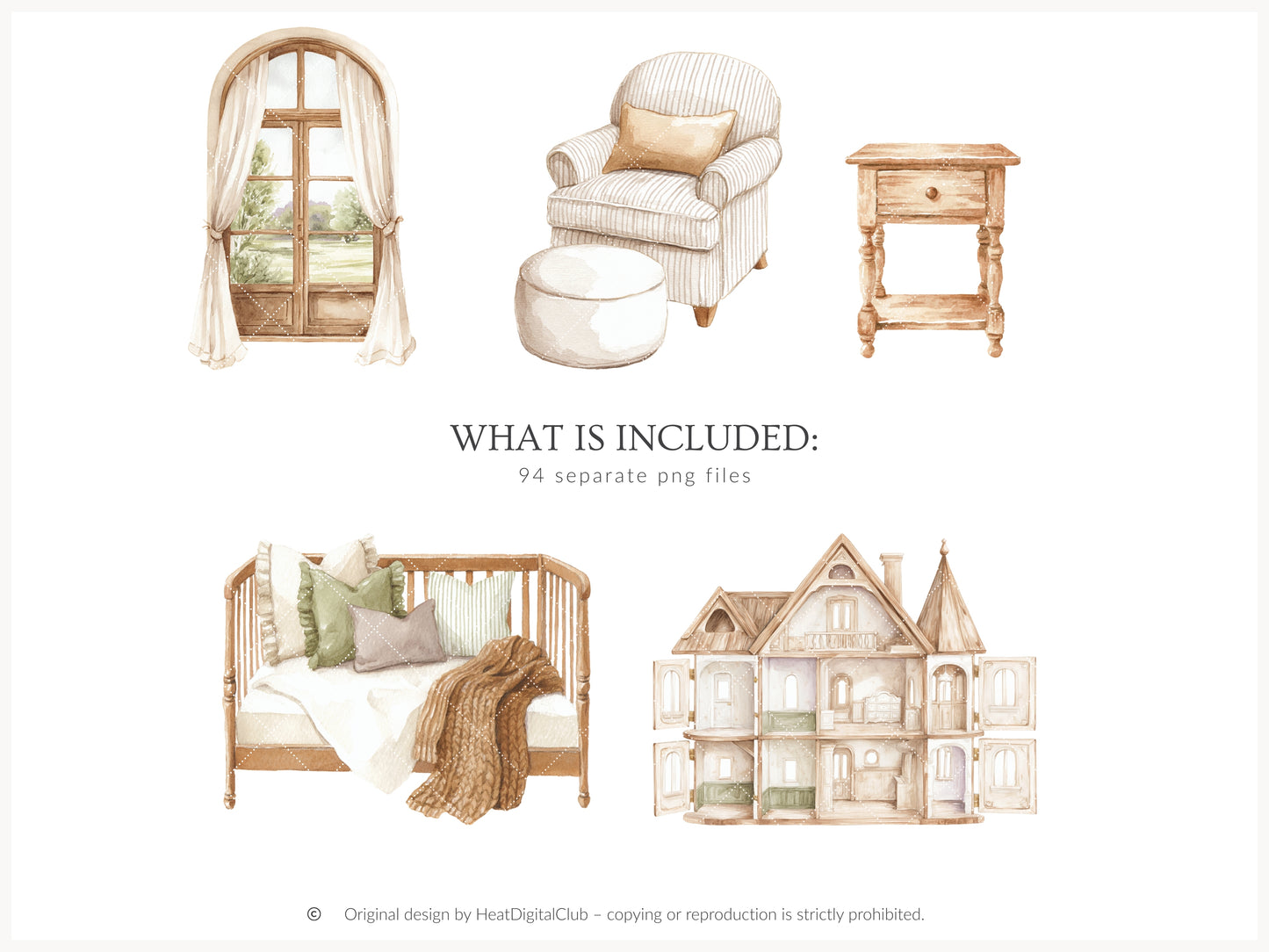 Gentle Atelier - Heirloom Baby Toys, Vintage Nursery Clipart, Neutral Baby Shower, English Spring | 104 PNG/JPEG