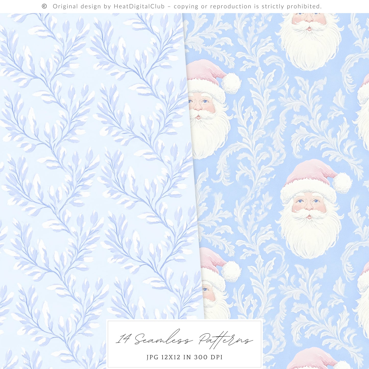 Merry Christmas - Seamless Patterns Set 3, Grandmillennial Holiday, Stripes, Plaid | 14 JPEG