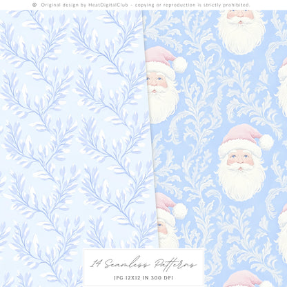 Merry Christmas - Seamless Patterns Set 3, Grandmillennial Holiday, Stripes, Plaid | 14 JPEG